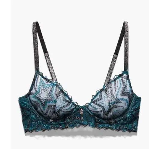 Savage X Fenty Shining Star Embroidered Unlined Demi Bra Wildflower Blue 32B Size undefined
