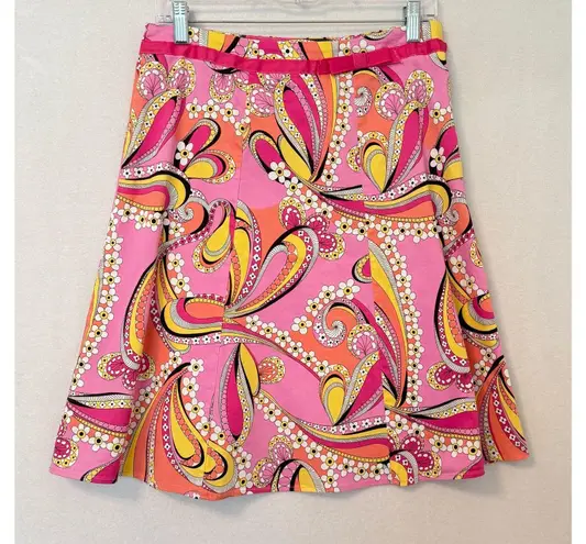 Vintage Bamboo Traders Floral Paisley Print Skirt Sz 8 Cottagecore Hippie Retro Pink