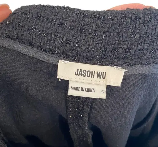 Jason Wu Pants Black Metallic Tweed Wide Leg Embellished Button Trousers