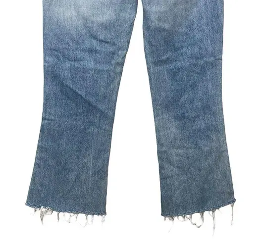 AMO Kick Crop Jeans in Sweet Cheeks Distressed Raw Hem Mid Rise Women’s Size 26 Blue