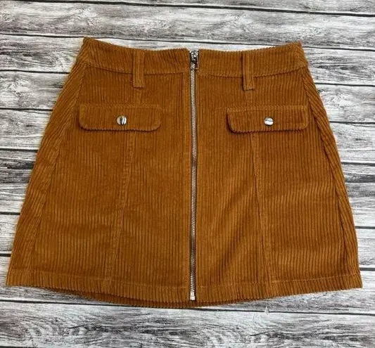 Bershka Womens Wide Wale Cord Corduroy Skirt S SM Small Warm Cognac Brown Zipper