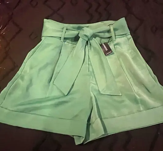 EXPRESS  High Waist Green Shorts with Stylish Tie - Image 3