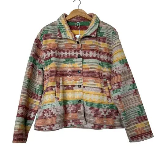 Bellesumyee Boho Flannel Shacket Button Down Trucker Neutral Aztec XL Fall NWT Tan