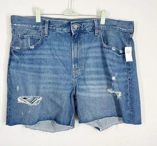 Old Navy  High Rise Slouchy Straight Denim Shorts Plus Size 16 Blue Fray NWT