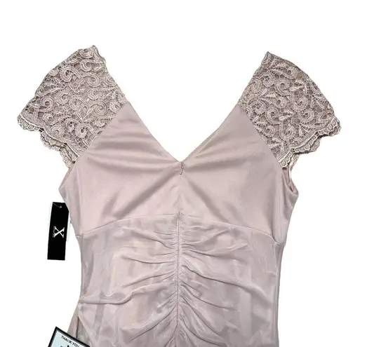 XScape Blush Lace Short Sleeve Embellished Formal Gown | U.S. Woman’s 10