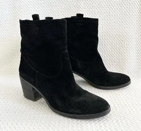 Sam Edelman  Black Suede Farrell Western Style High Cut Heeled Ankle Boots 8