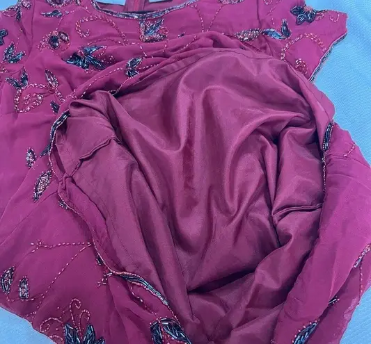 Vintage Dark Red Fully Beaded Short Sleeve Dress Sz M Women’s Gatsby Party Size M