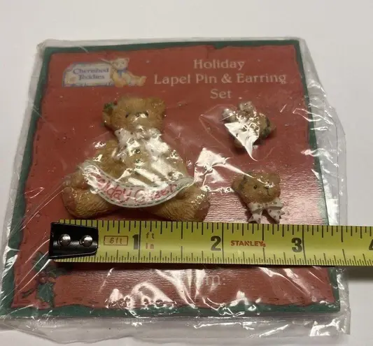 Lapel Pin & Matching Stud Earrings Christmas Holiday Cheer Bear Set