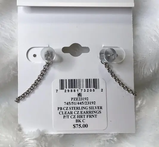 Giani Bernini NWT Sterling Silver & Cubic Zirconia Heart w Chain Earrings