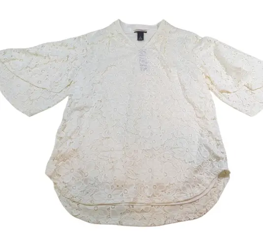 Investments Ivory Lace Bell Sleeve Tunic Top Women's XL