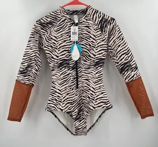 WET SWIMWEAR Eliana Rashguard Wetsuit Size Extra Small NWT Zebra Mesh Surf Scuba Black
