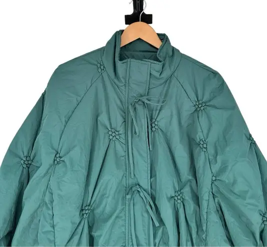 Baevely Teal Green Puffer Bow Detail Jacket size 2X Relaxed Fit NWT Long Sleeves