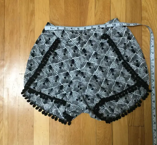 Orange Creek Black & White Print Shorts Pom Poms Small