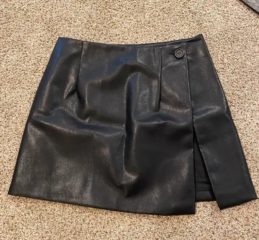 SheIn Leather Wrap Black Skirt