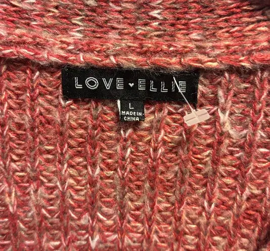 LOVE ELLIE RED TWEED LIKE SWEATER 100% ACRYLIC 2 POCKETS 4 BUTTON CARDIGAN LARGE