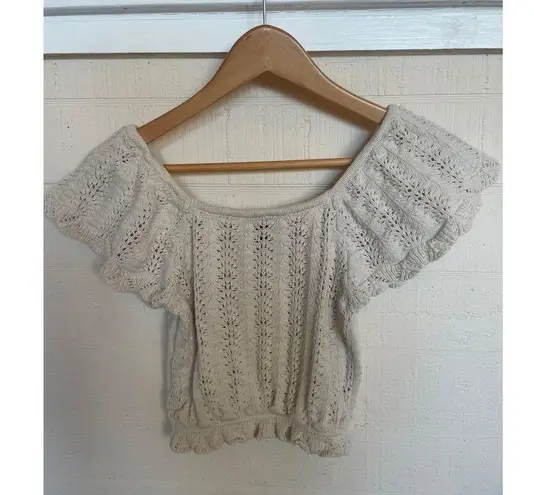 FRESHMAN 1996 Crochet Top Flutter Sleeve Small S