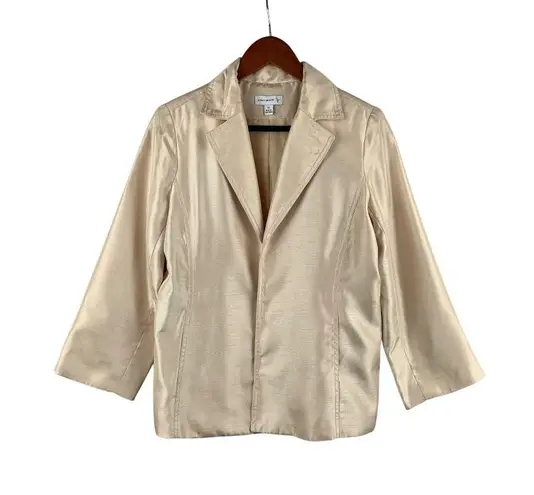 Susan Graver XS Womens Blazer Jacket Satin Look Polyester Beige