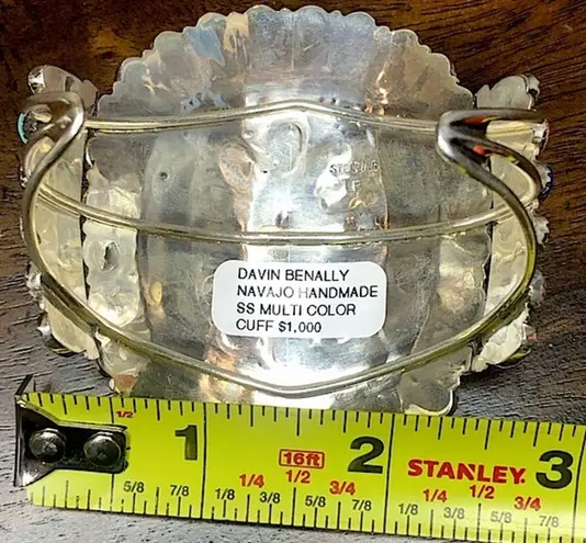 Sterling Silver Petit Point Gemstone and Handcrafted Native American Navajo Cuff