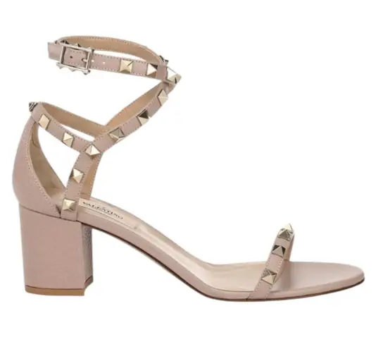 Valentino Garavani 60mm Rockstud Ankle Wrap Leather Sandal Pink Size 38
