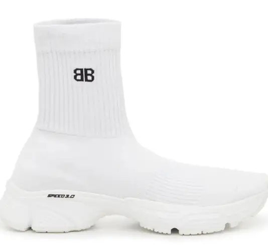 Balenciaga Speed 3.0 Knit High Top Sock Sneakers in White, Size 40 NEW in Box
