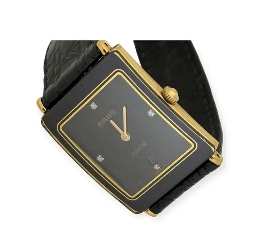 Rado ꔘ Iconic Jubile Integral Diamonds Watch ꔘ Black and Gold ꔘ Florence Strap