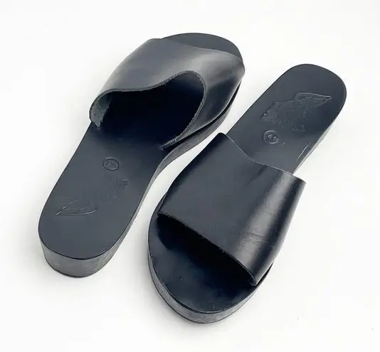 ANCIENT GREEK SANDALS Black Leather Slip On Mule Slide Sandals, Size 10