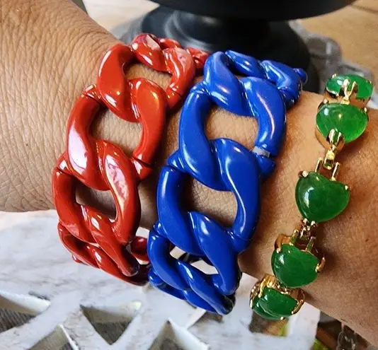 2 Chain Link Stretch Bracelet Set Red and Blue New