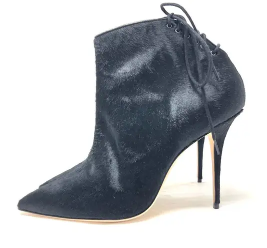 Manolo Blahnik black calf hair pointed booties, made in italy, size 40, NWOT