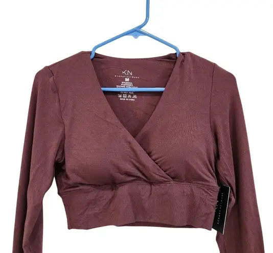 Klassy Network Surplice Long Sleeve Wrap Top Brown Built in Bra Basics Brami M Size M