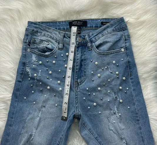 Judy Blue Pearl & Silver Embellished High Rise Skinny Jeans
