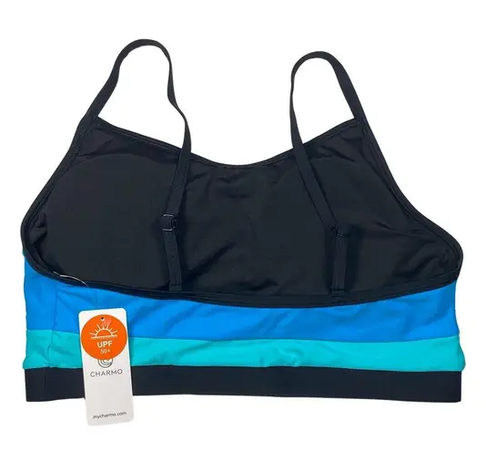 Charmo Swim Top Women's Size L UPF 50+ Color Block Activewear Blue Teal Black Size L