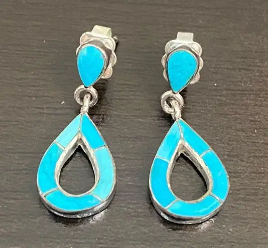 Sterling Silver Turquoise Inlay 16” Necklace and Earrings Set