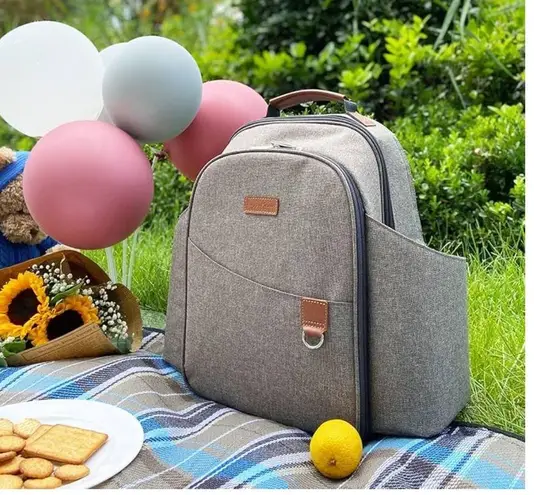 Happy Picnic Insulated Picnic Backpack for 2 Persons with Roomy Cooler Khaki Tan