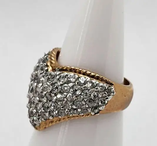 Vintage BAC Gold Tone & Silver Tone Crystal V Ring (6)
