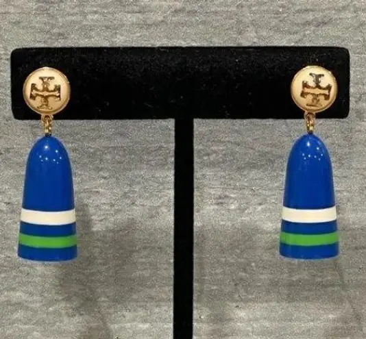 Tory Burch NEW  Blue Buoy & Swarovski Pearl Gold Drop Earrings