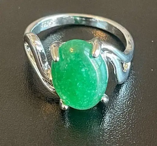 Green jade S925 silver ring size 8.75