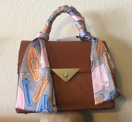Adrienne Vittadini Sara Scarf Satchel Cognac NWT