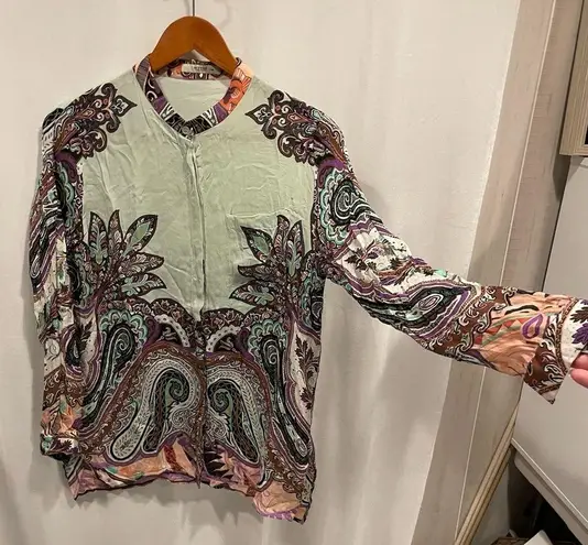 Groovy silk pastel paisley ETRO silk blouse flowy luxury maximalist dreamycore Green Size M