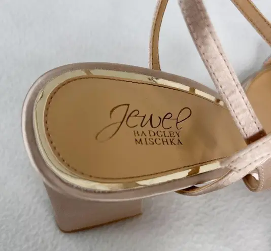 Badgley Mischka Jewel Earlene Block Heel Sandal 9.5 Champagne Satin Prom