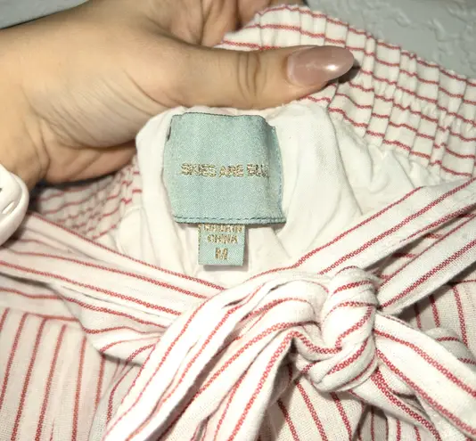 Skies Are Blue White Pink Vertical Stripe High Rise Fabric Shorts Size Medium