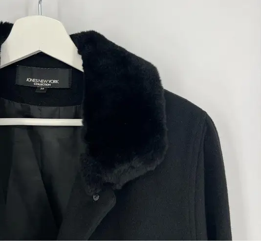 Jones New York  Collection Angora Wool Fur Collar Coat Black 10