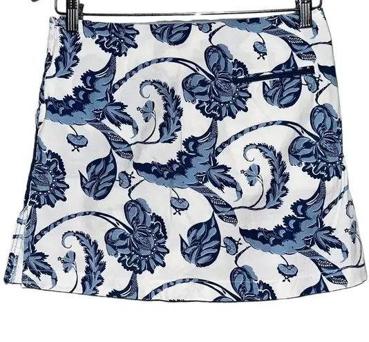Golftini Women’s Size 0 Blue White Floral Print Cotton Blend Golf Athletic Skort