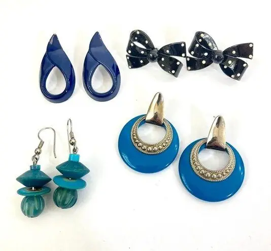 Bundle 4 pierced earrings, retro 80s/90s blue & black jewelry
