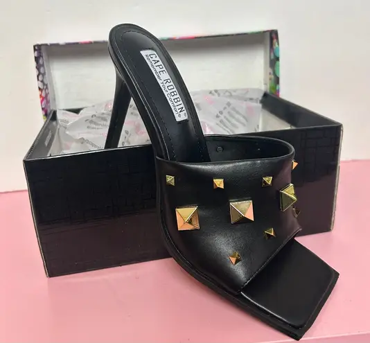 Cape Robbin Popo Stiletto Mule Heels with Gold Studs. Black NIB