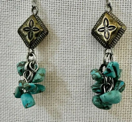 Southwestern Turquoise Chip Cluster Dangle Earrings Blue