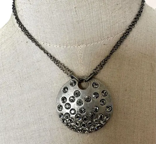 Cookie Lee silver tone rhinestone circle pendant necklace