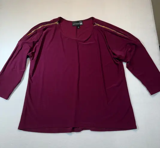 Anthony Original Top Womens P1X Purple Gold Zipper Detail 3/4 Sleeve Size 1X
