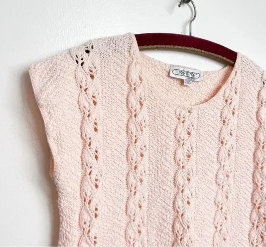 Vintage 90s Light Pink Knit Cap Sleeve Sweater Top Size M