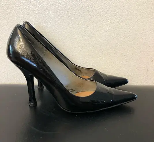 BP . Leather lacquered black women's stiletto heels