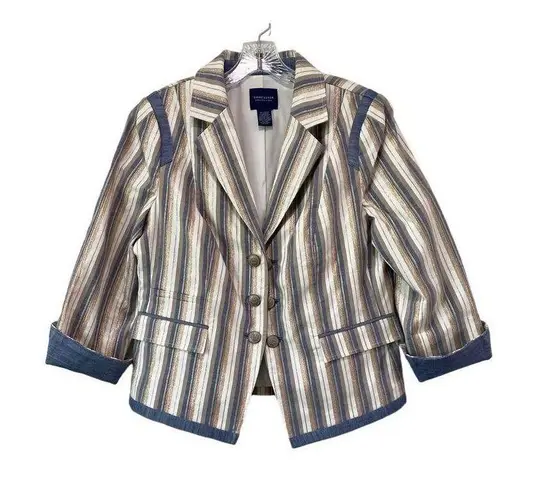 Doncaster Collection Nautical Metallic Stripe Blazer Women's Size 14 Pockets
